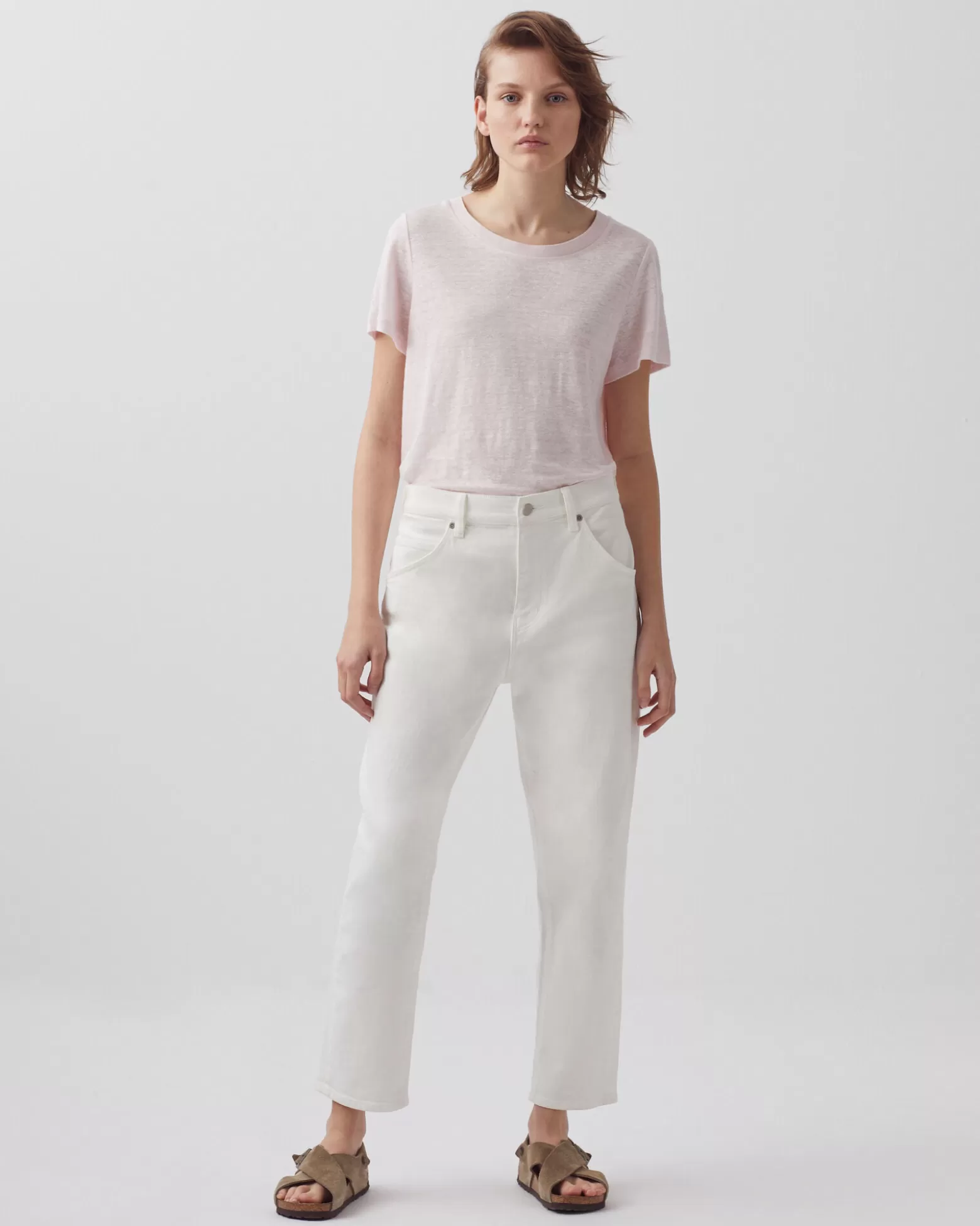 Tops | Comptoir des Cotonniers Amandine - T-Shirt Mit Rundhalsausschnitt Aus Leinen 0100 Pink Marshmallow