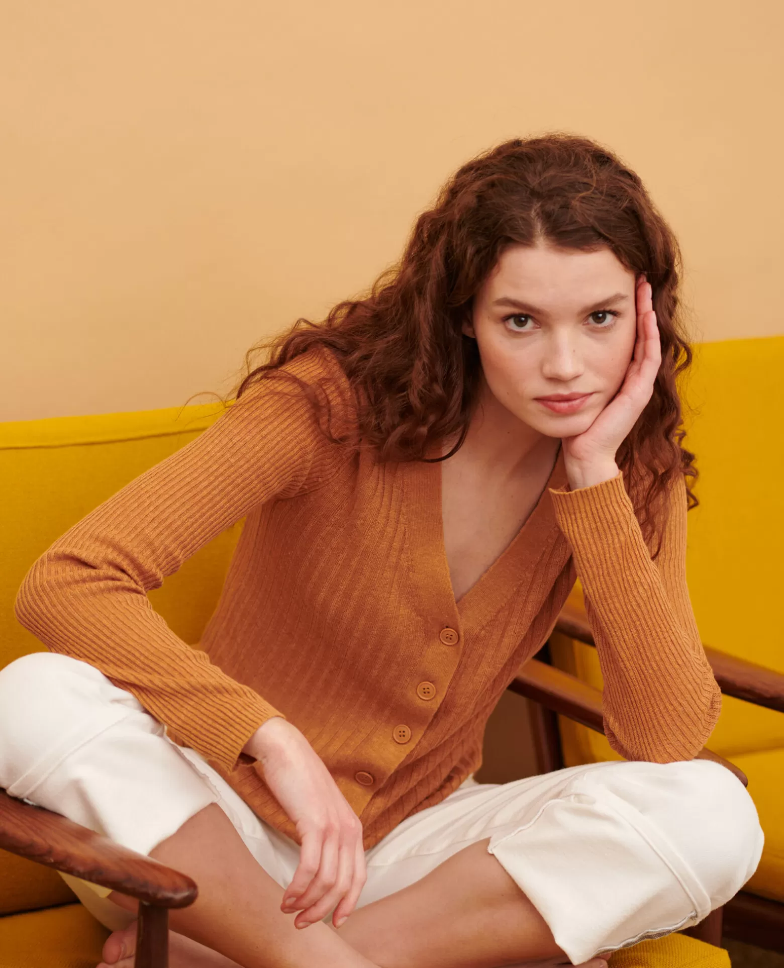 Pullover & Strick | Comptoir des Cotonniers Cardigan Aus Leinen 0320 Almond Brown