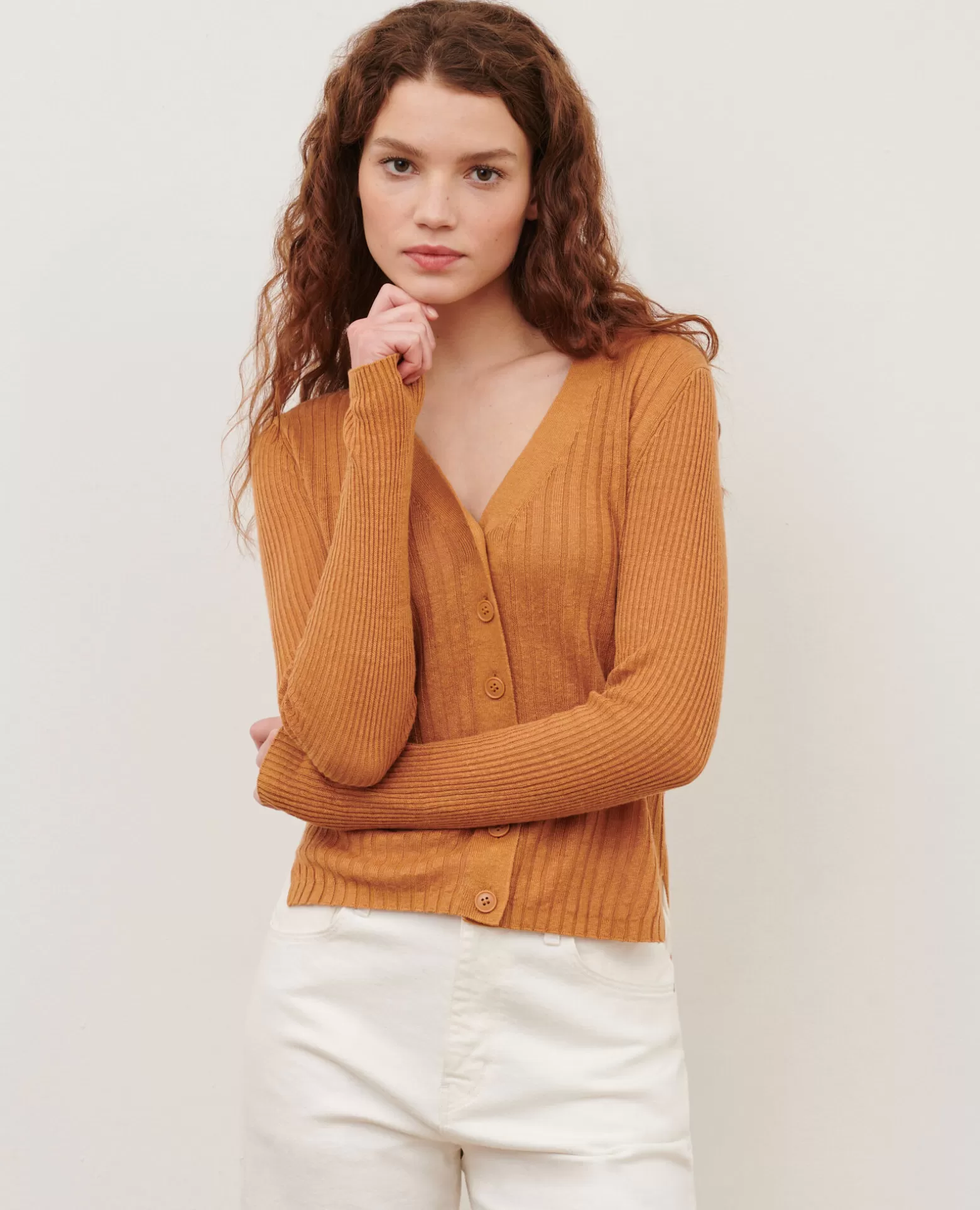 Pullover & Strick | Comptoir des Cotonniers Cardigan Aus Leinen 0320 Almond Brown