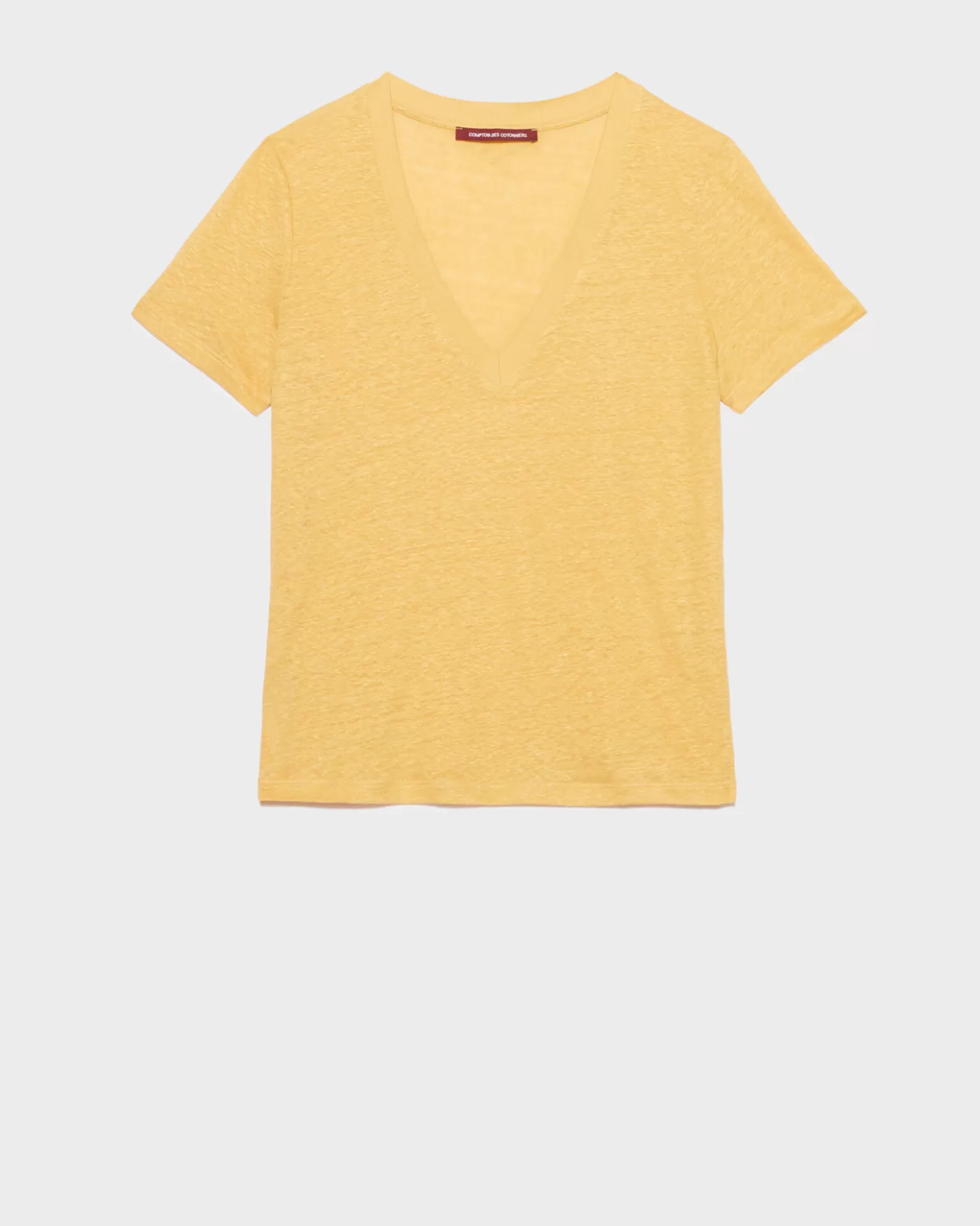 Tops | Comptoir des Cotonniers Sarah - T-Shirt Mit V-Ausschnitt Aus Leinen 0460 Ochre Yellow