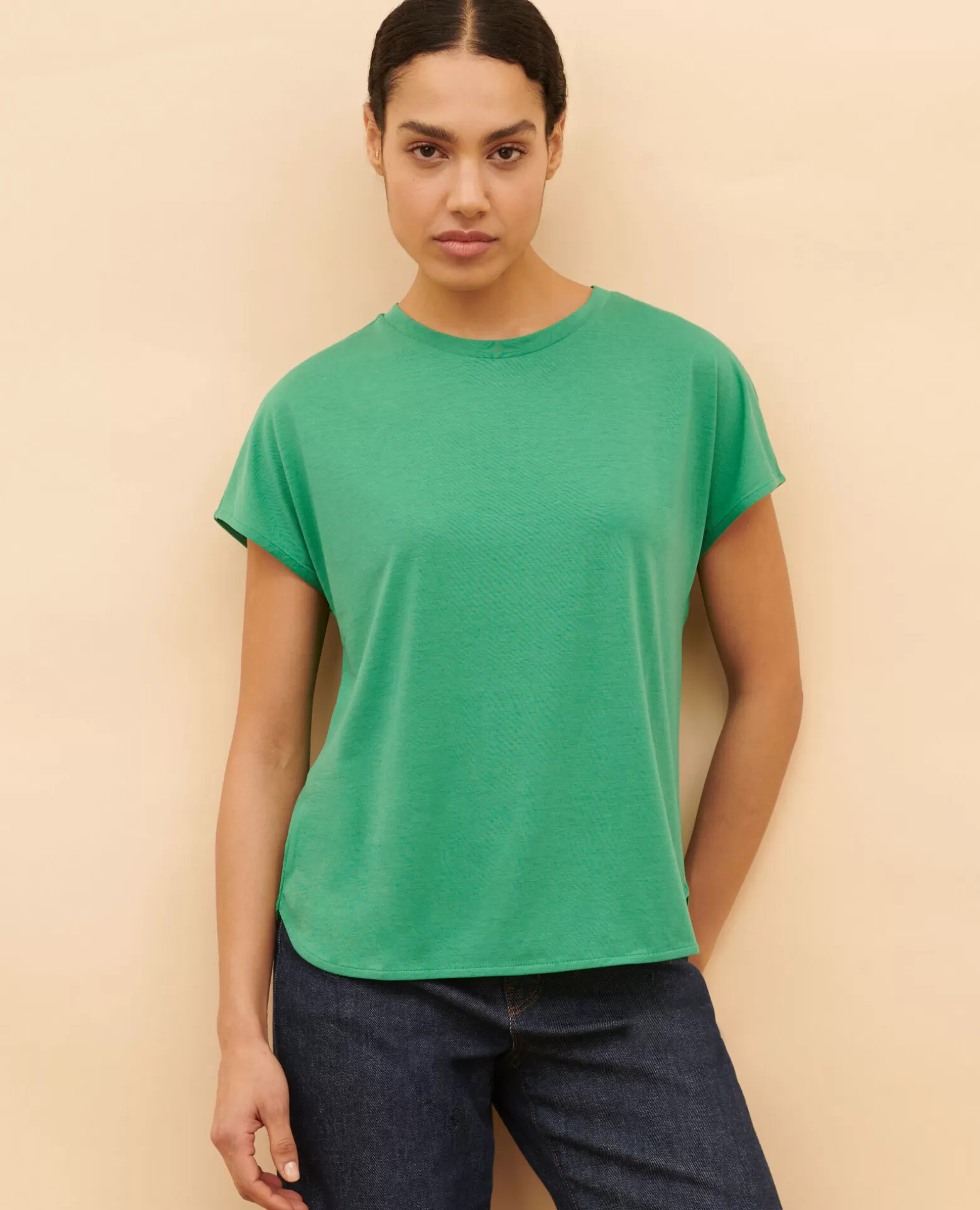 Tops | Comptoir des Cotonniers Weites T-Shirt Aus Baumwolle 0542 Pine Green